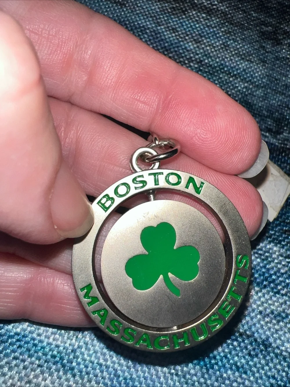 Boston Massachusetts Irish Green Shamrock Luck Keychain Key Chain Ring